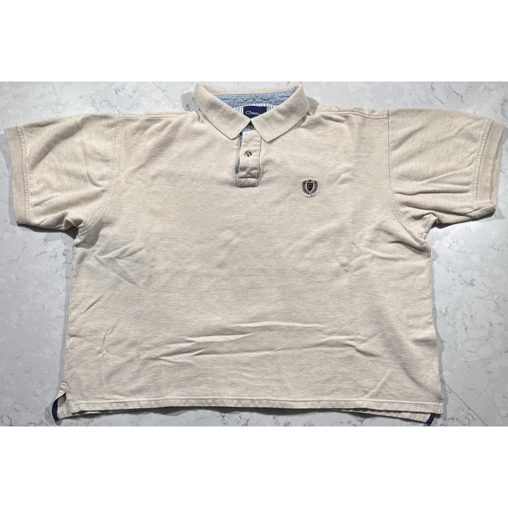 VTG 90s Catalina Polo Shirt Mens XL Beige Short Sleeve Cotton Preppy Casual Logo